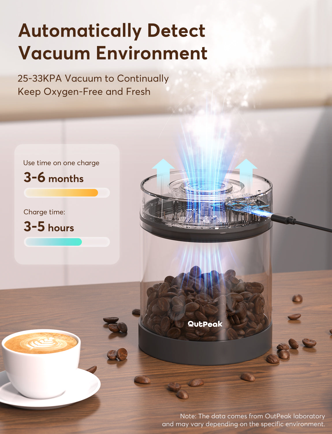 Outpeak Smart Elektrische Vakuum-Kaffeedose - Perlweiß