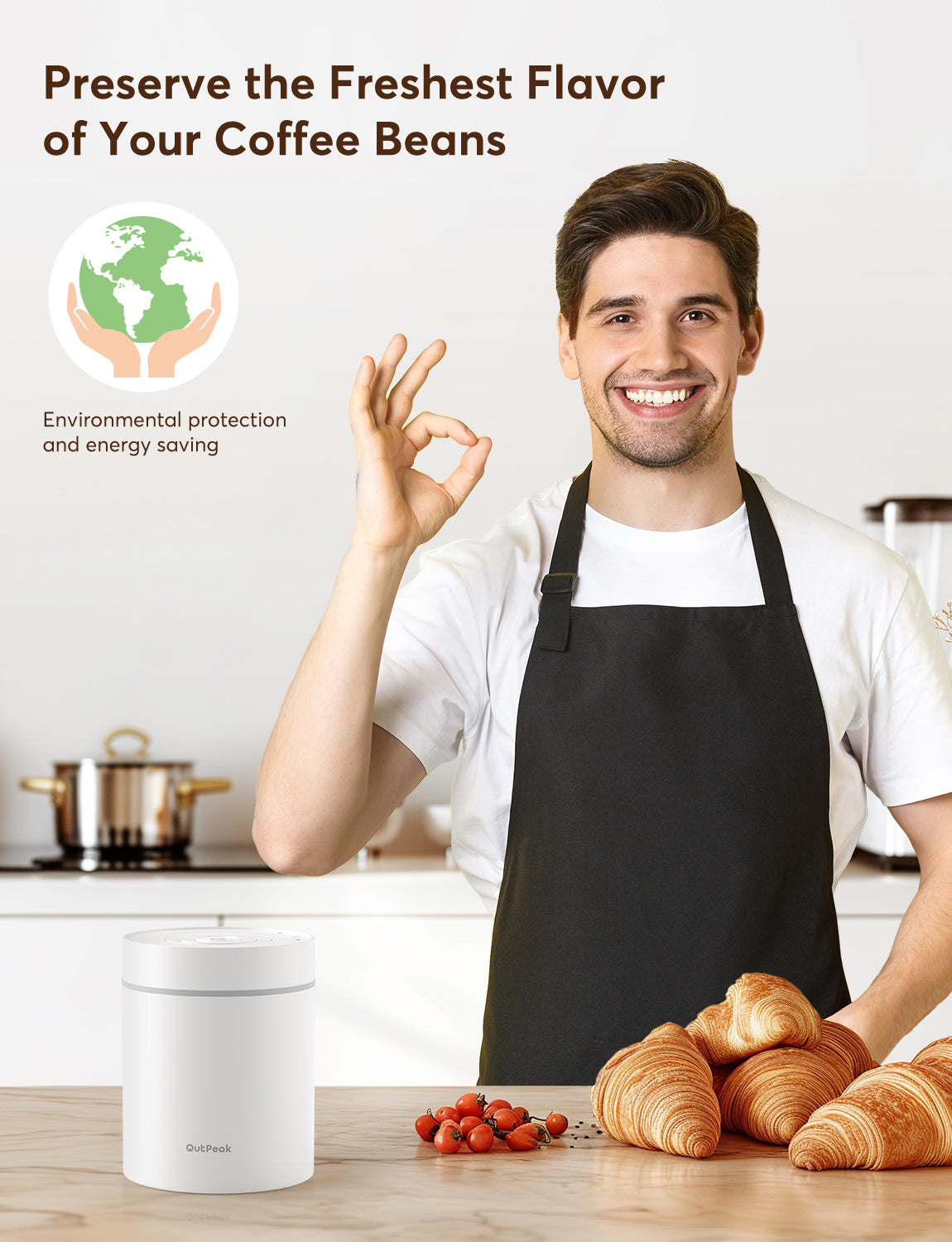 Outpeak Smart Elektrische Vakuum-Kaffeedose - Perlweiß